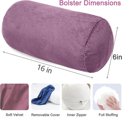 1 MIDDLE ONE Round Cylinder Bolster Pillow with Removable Velvet Cover, Tube Roll Cervical Pillow for Head, Neck, Back and Legs Support, 13"x 6", Blue
