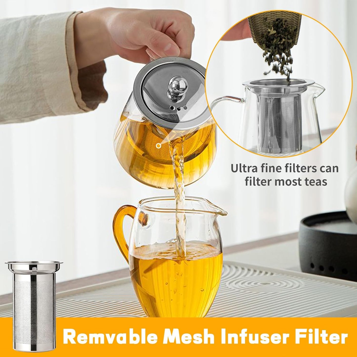 Glass Teapot with Stainless Steel Infuser, Borosilicate Glass Tea Maker, Stovetop Safe (550ML)