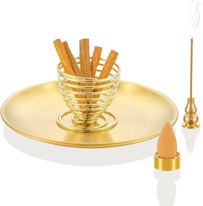 3 in 1 Brass Gourd Incense Burner Sticks Cones Coils Ash Catcher Home Decor