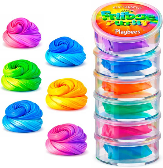 Playbees Color Changing Therapy Putty 6 Pack - Silly Mini Thinking Slime for Sensory Play, Educational Games, Fidget Toy 8-15 - Heat Sensitive Magical Color Shifts - Slime Favors 0.5 Oz