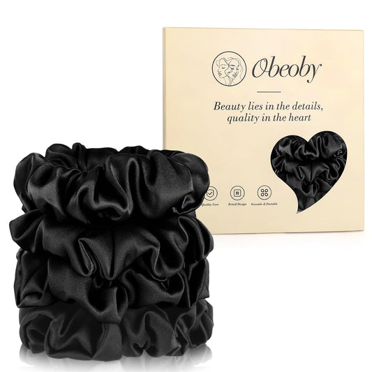 4 Pack 100% Mulberry Silk Scrunchies for Hair Sleep, No Damag Frizz Control Stylish Silk Hair Scrunchies Small Gifts for Women