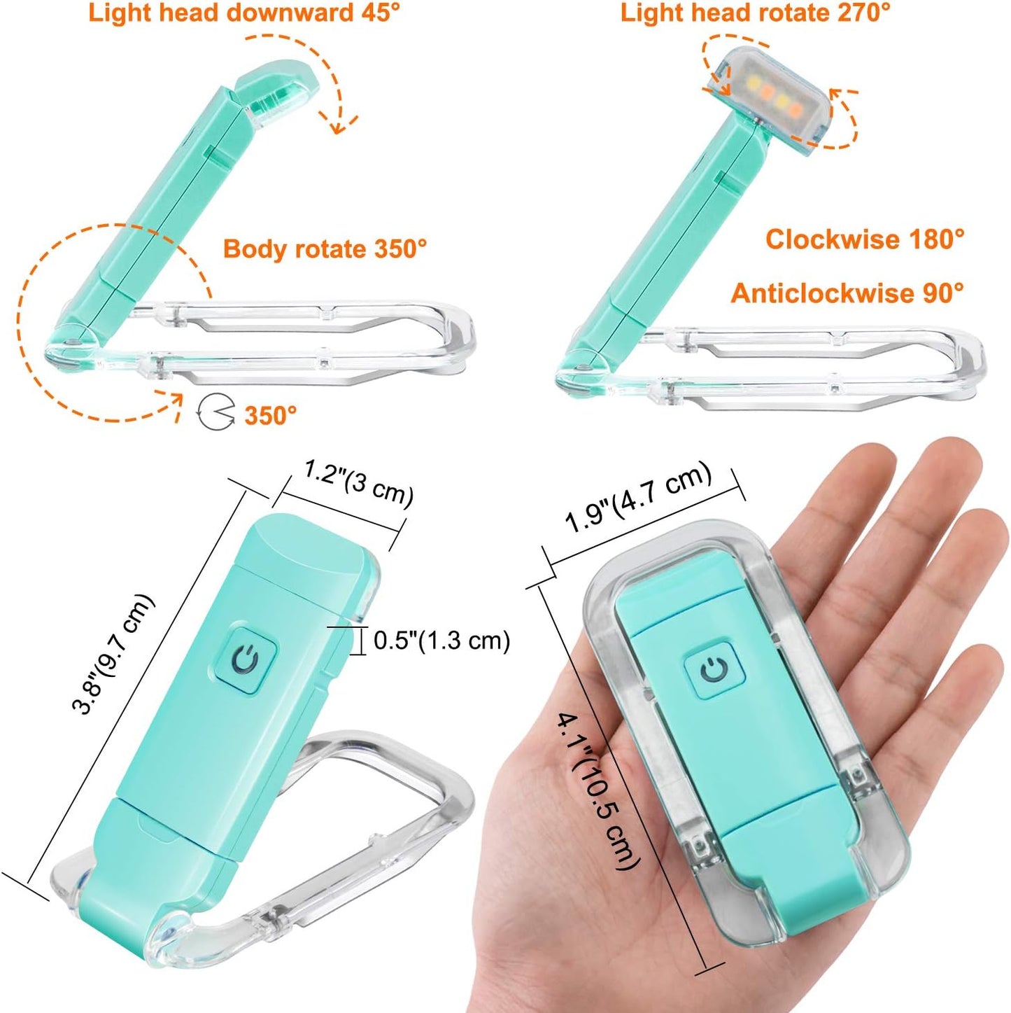 BIGLIGHT Amber Book Reading Light, LED Clip on Book Lights, Reading Lights for Books in Bed, Small Book Light for Kids, USB Rechargeable, 2 Brightness Adjustable for Eye Protection, Orange