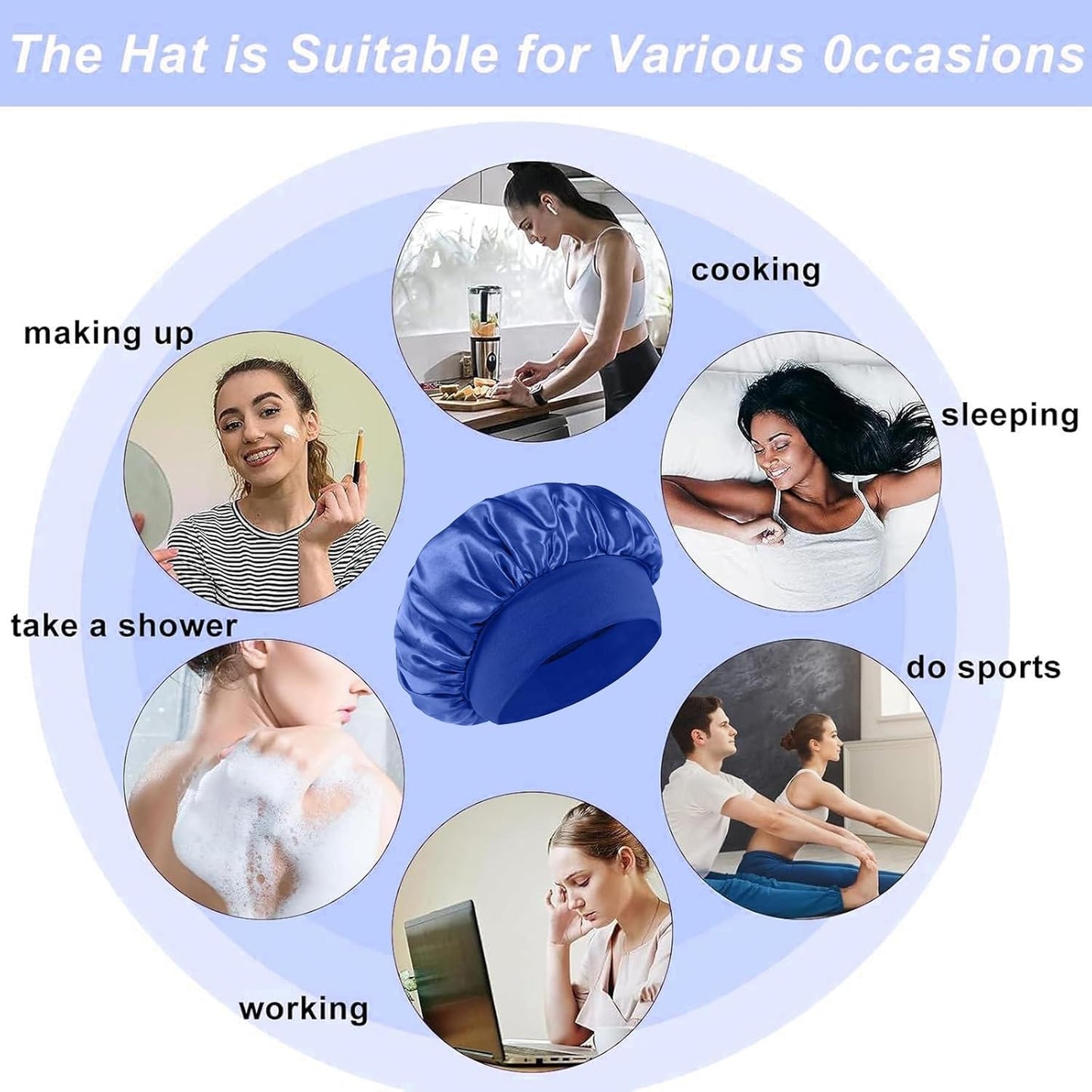 4Pcs Silk Satin Bonnets for Sleeping - Elastic Wide Band Wrap for Black Women Men,Silk Bonnets for Curly Hair,Large Hair Cap for Sleeping (Black+Wine Red+Purple+Brown)