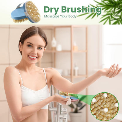 Gejoy 10 Pcs Dry Brushing Body Brush for Lymphatic Drainage Exfoliating Brush with Massage Nodule Dry Skin Body Scrubber Cellulite Shower Circulation Dead Exfoliator (4.92 x 2.56 Inches,Wood Color)