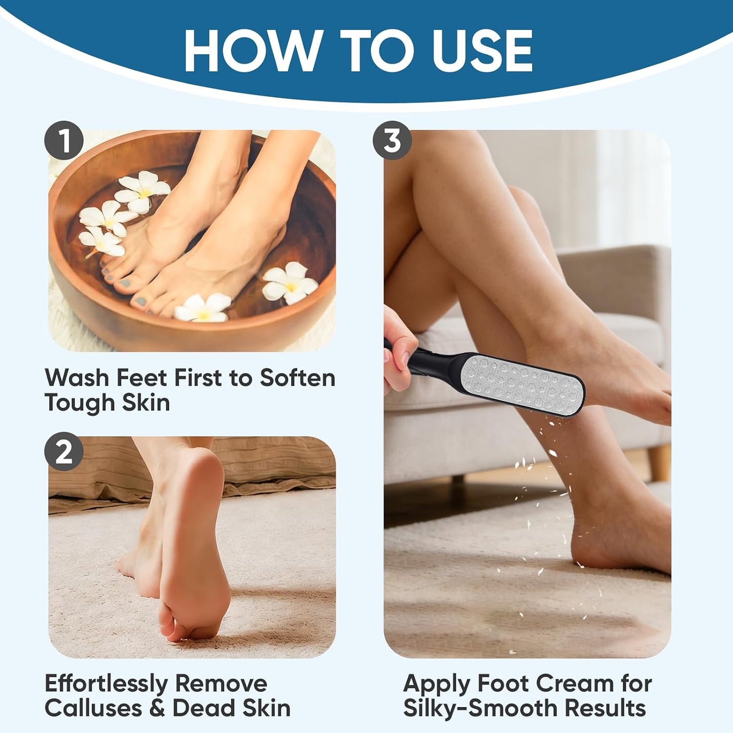 TEAWOO Double Sided Foot File and Callus Remover, Stainless Steel Waterproof Foot Scraper and Foot Rasp for Dead Skin & Hard Heels, 2-in-1 Pedicure Tools for At Home Foot Care