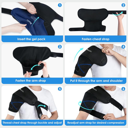 Atsuwell Large Shoulder Ice Pack Wrap, Supportive Shoulder Brace for Rotator Cuff and Arm, Durable Gel Ice Packs for Injuries Reusable, Cold Therapy Wrap for Muscle Recovery & Relaxation