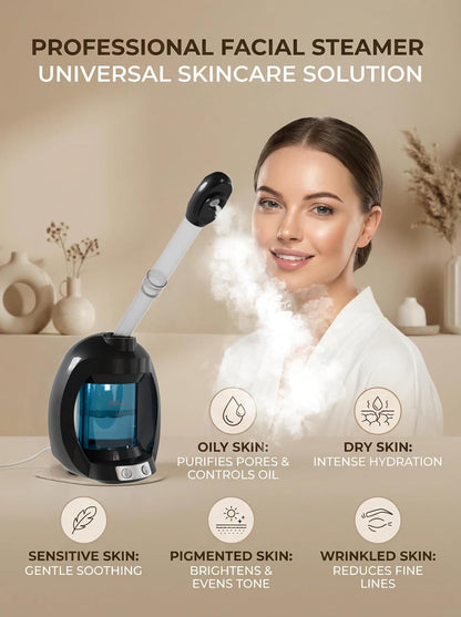 Facial Steamer, Face Steamer for Esthetician and Nano Ionic Portable Ozone Hair Steamer, Professional Facial Steamer for Home Facial Spa(White)