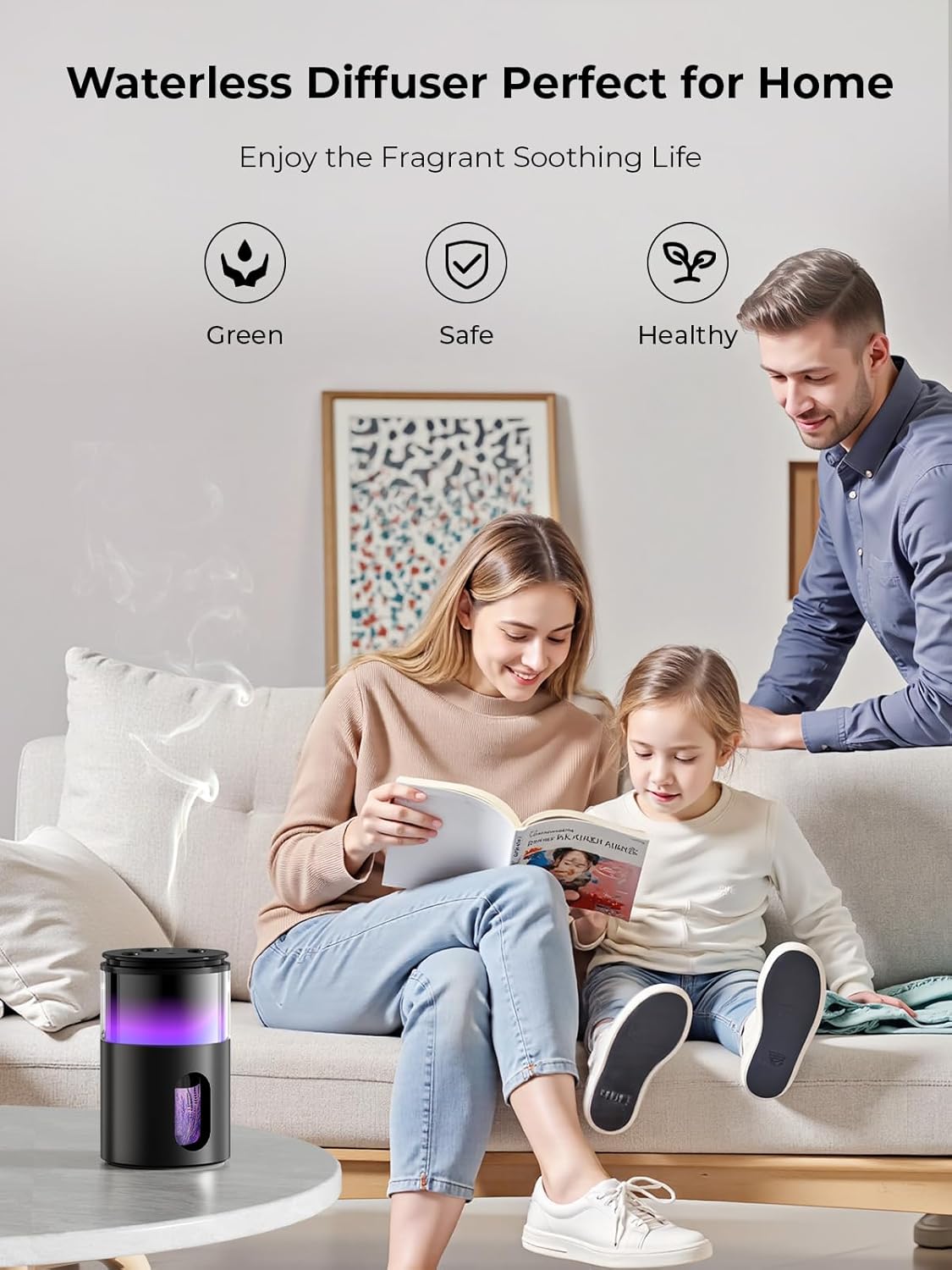 Waterless Essential Oil Diffuser: 𝟗 𝐂𝐨𝐥𝐨𝐫𝐬 𝐋𝐄𝐃 Scent Diffuser for Home&Car&Office - Portable Diffuser with 48H Battery, 4 Timers & 3 Mist Levels, Carbon Black
