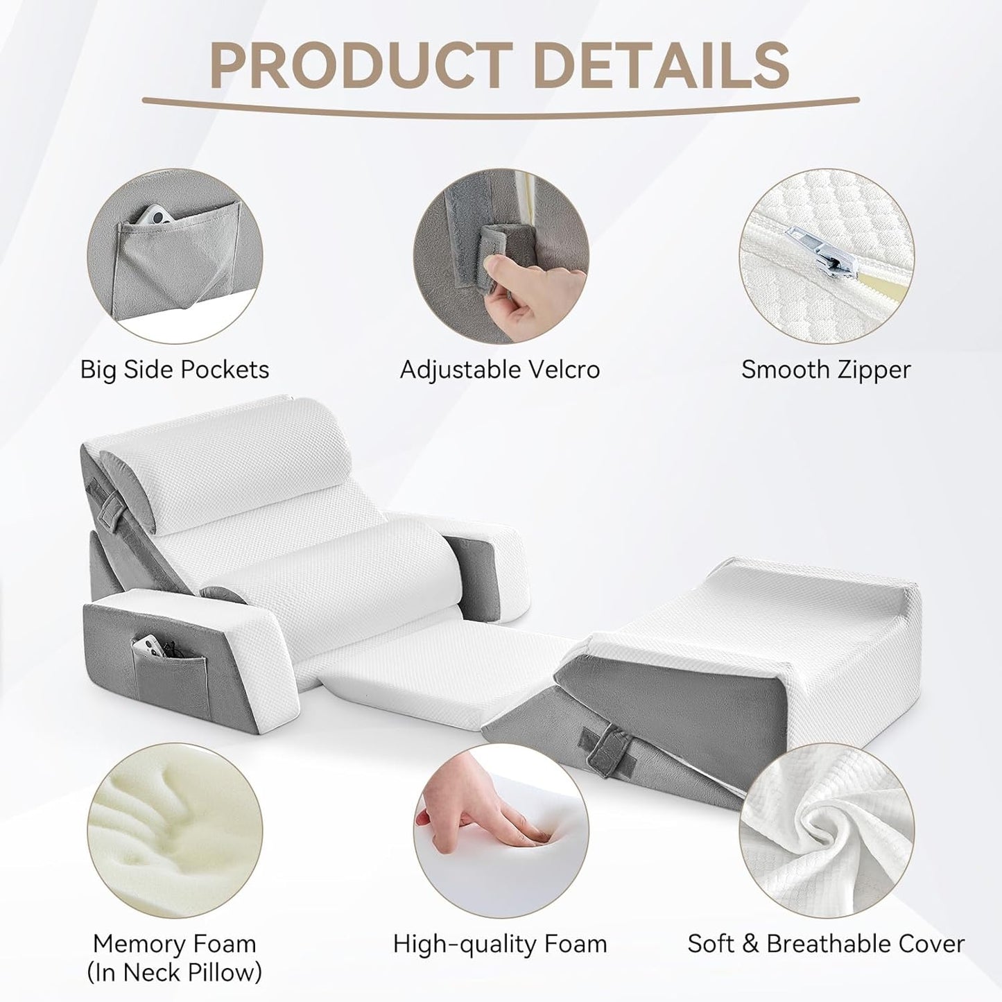 Yojoker 4PCS Orthopedic Bed Wedge Pillow Set for Sleeping, Post Surgery Foam Pillow for Body, Back and Leg Pain Relief, Triangle Adjustable Support Pillow - Acid Reflux, Anti Snoring & GERD Sleeping