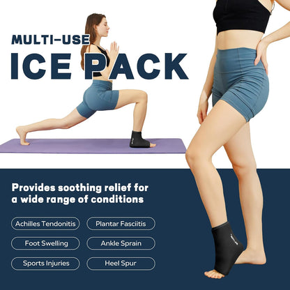 BILITOK Reusable Foot Ankle Ice Pack Wrap for Injuries, Cold Compression Therapy for Achilles Tendonitis, Plantar Fasciitis, Swelling, Sprained, Pain Relief (Black)