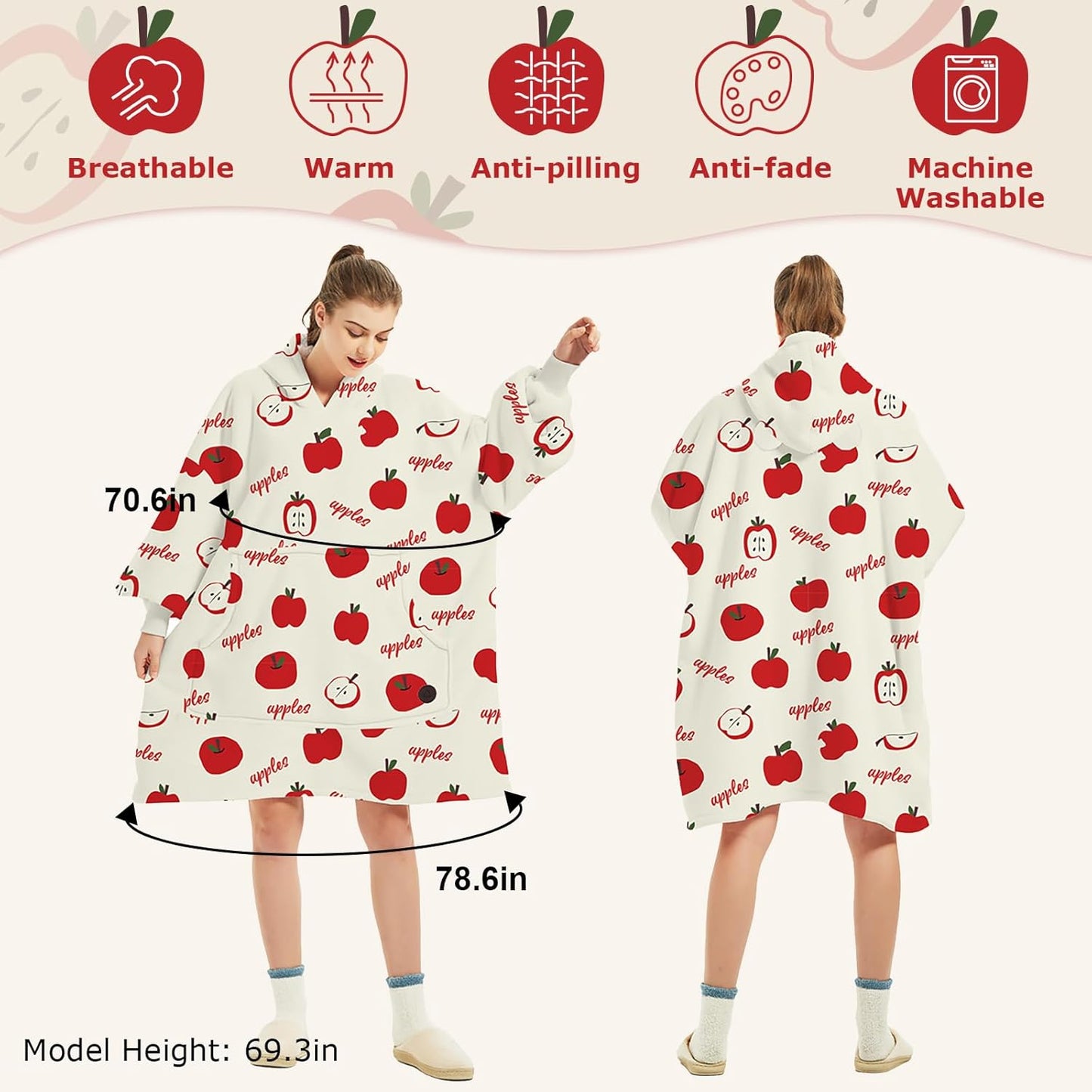 THREE POODLE Wearable Blanket Hoodie for Women, Oversized Sherpa Sweatshirt Blanket for Adults Men, Cozy Hooded Blankets, Gifts for Teen Girls Women Mom Sister