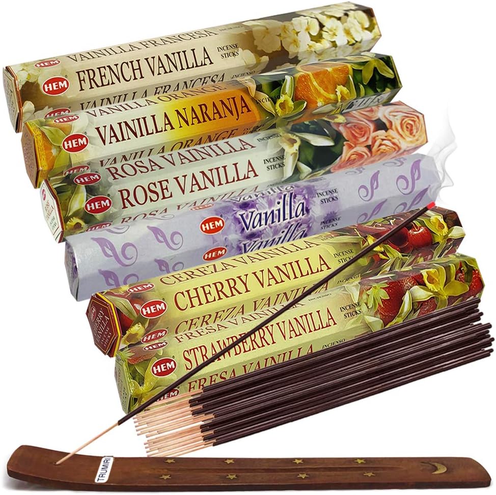 Hem Incense Sticks Variety Pack #23-120 Insence-Sticks (6 Incents x 20 Insense) + Incense Stick Holder with 6 Most Liked Scents Including Patchouli Dragons Blood White Sage Frankincense-Myrrh