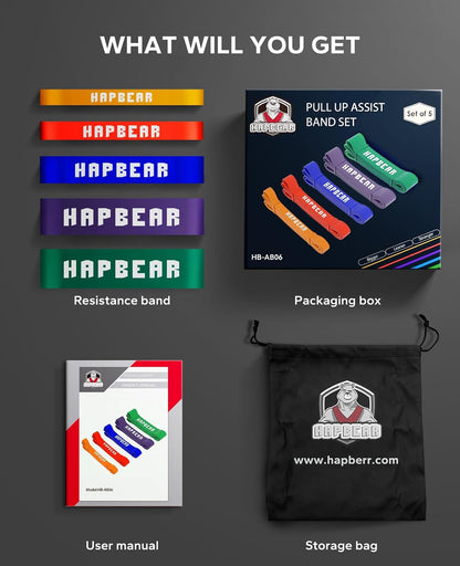 HAPBEAR Pull Up Assistance Bands - Pull Up Bands - Resistance Bands - Exercise Bands Resistance Bands Set - Workout Bands for Working Out, Stretching, Muscle Training