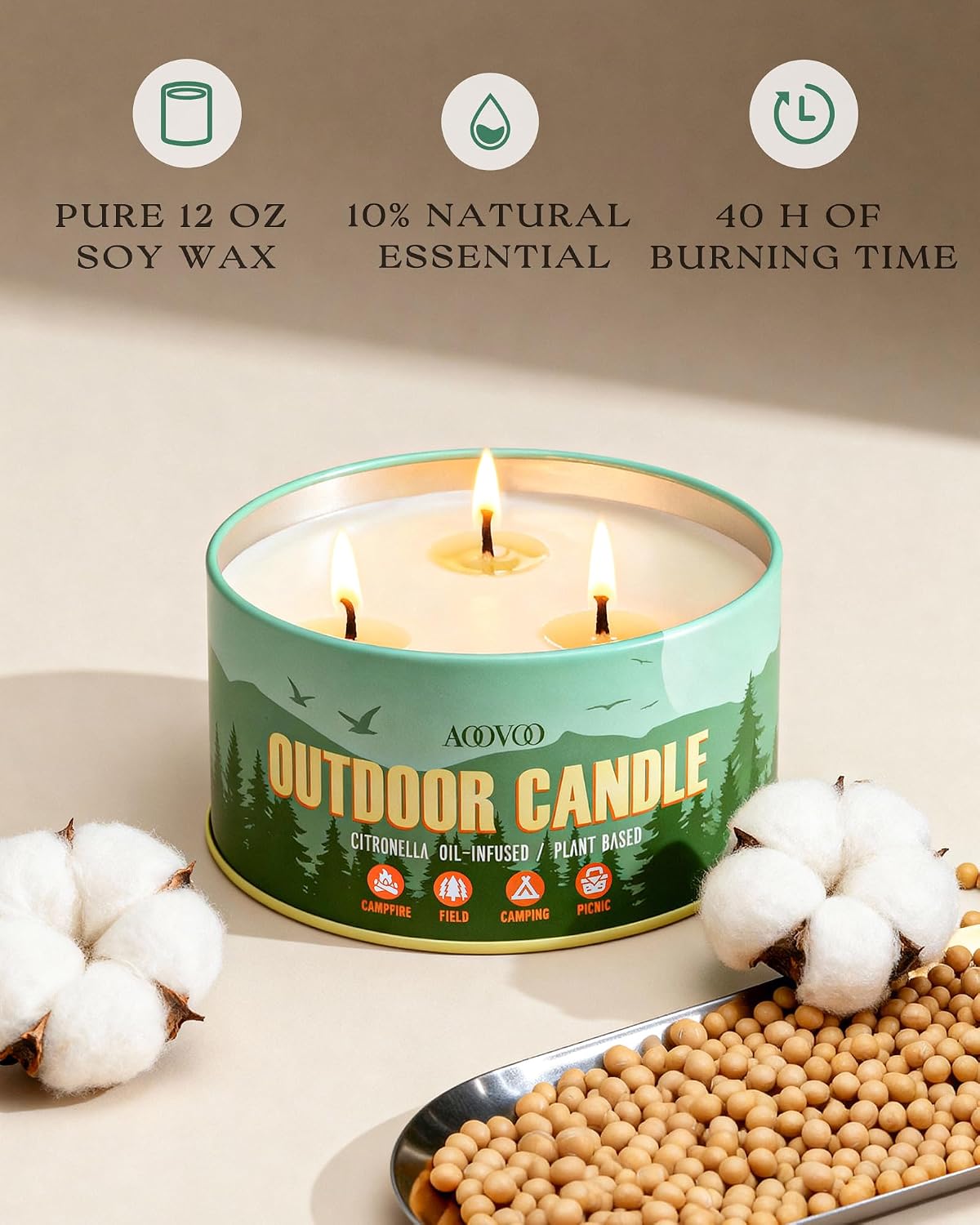 AOOVOO Sage Candle for Cleansing - 3 Wick 12oz Large Scented Candle with Crystals & Sage Leaves Inside, Soy Candles Non Toxic for Meditation Spiritual Gift, Aromatherapy Candle for Women Men