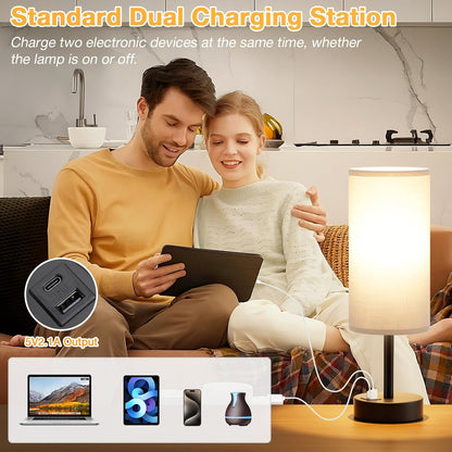 Dicoool Touch Bedside Table Lamp with USB - 3 Way Dimmable Wood Lamp for Bedroom Nightstand, Desk Lamp with Charging Station for Dorm, Living Room, Office, Kids Room, Small, 14in