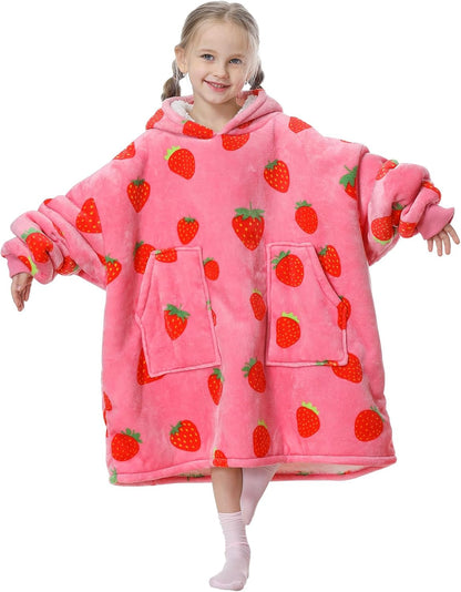 Aemicion Strawberry Blanket Hoodie,Oversized Sherpa Wearable Hooded Blanket,Warm Cozy Sweatshirt Gifts for Women Girls Adult