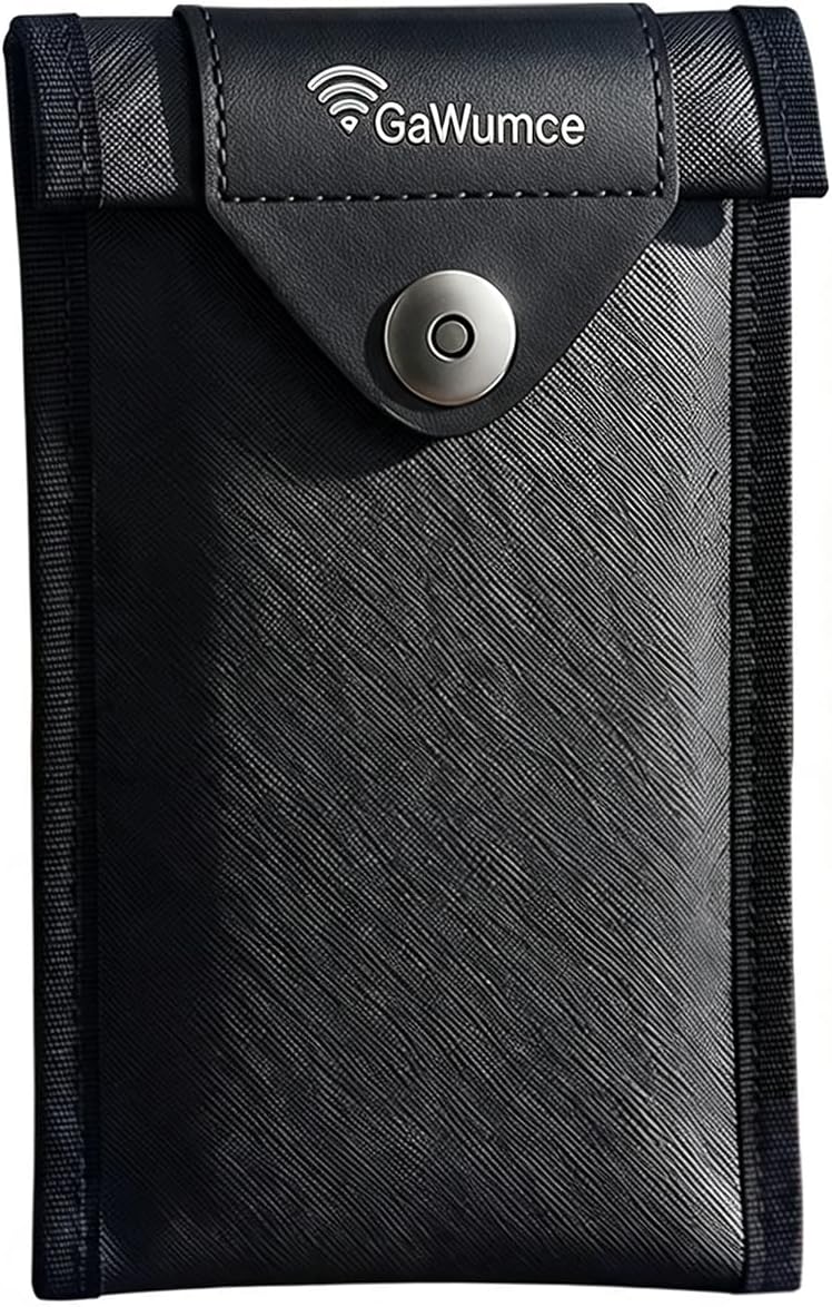 Faraday Bag for Phones & Car Keys Military Grade [5G/Bluetooth/WiFi/GPS] Signal Blocker，Detachable Wrist Strap, Fireproof & Waterproof Anti-Tracking Signal Blocker Phone Bag (Black)