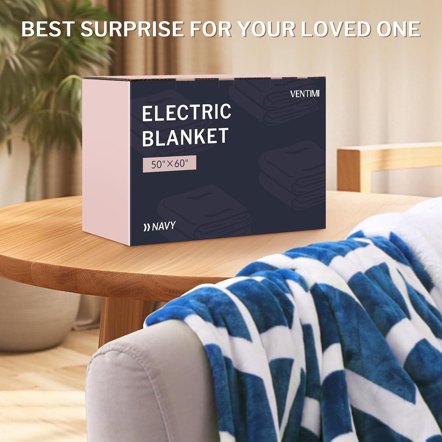 VENTIMI Electric Blanket Heated Throw, 50" x 60" Heated Blanket with 5 Heat Levels & 3 Hours Auto Off, Fast Heating Blankets with ETL & FCC Certification, Grey