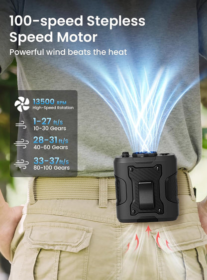 Koonie Waist Clip-on Fan for Shirt, 100 Levels of Speeds, 24H Work Time