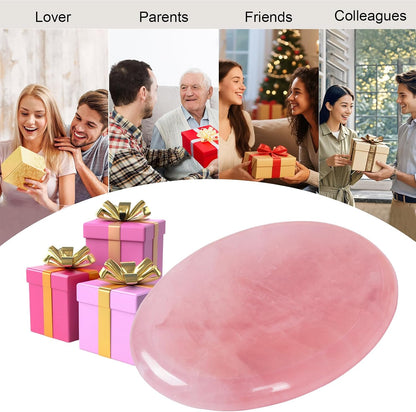 Rose Quartz Crystal Worry Stone for Anxiety Stress Relief, 1.8 Inch Thumb Fidget Stone for Meditation Reiki Healing, Mother's Day Gifts for Women, Hand Carved Pocket Palm Stone
