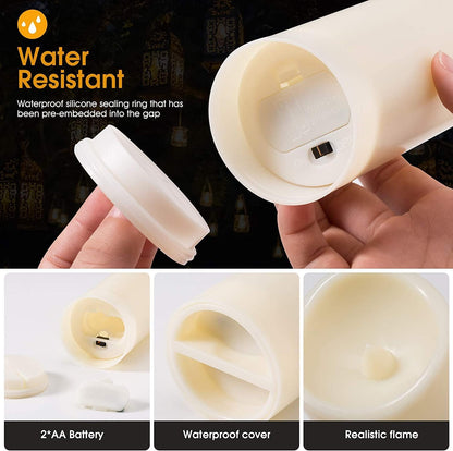 YOROXRG Set of 24 Waterproof Outdoor Flameless Candles, LED Candles with 4 Remote and Timer,(H 4" 5" 6" x D 2.2"),for Christmas,Halloween,Wedding,Festival