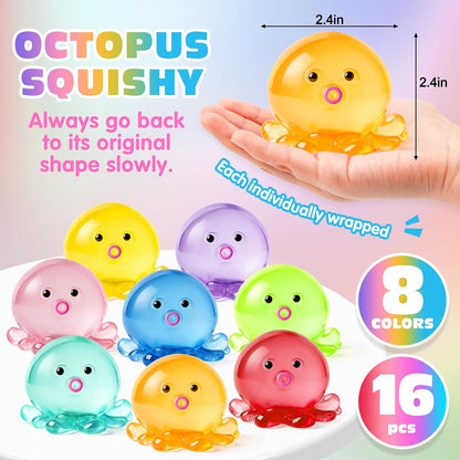 VISCOO 16 Pack Octopus Stress Balls for Kids, Slow Rising Squishy Toys