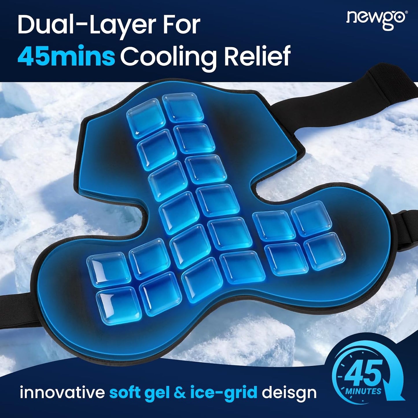 NEWGO Shoulder Ice Pack Rotator Cuff Cold Therapy, 45-Min Long-Lasting Ice Packs for Shoulder & Arm with Ice Grid Design, Flexible Cold Compression Wrap for Post-Surgery, Muscle Relaxation & Swelling