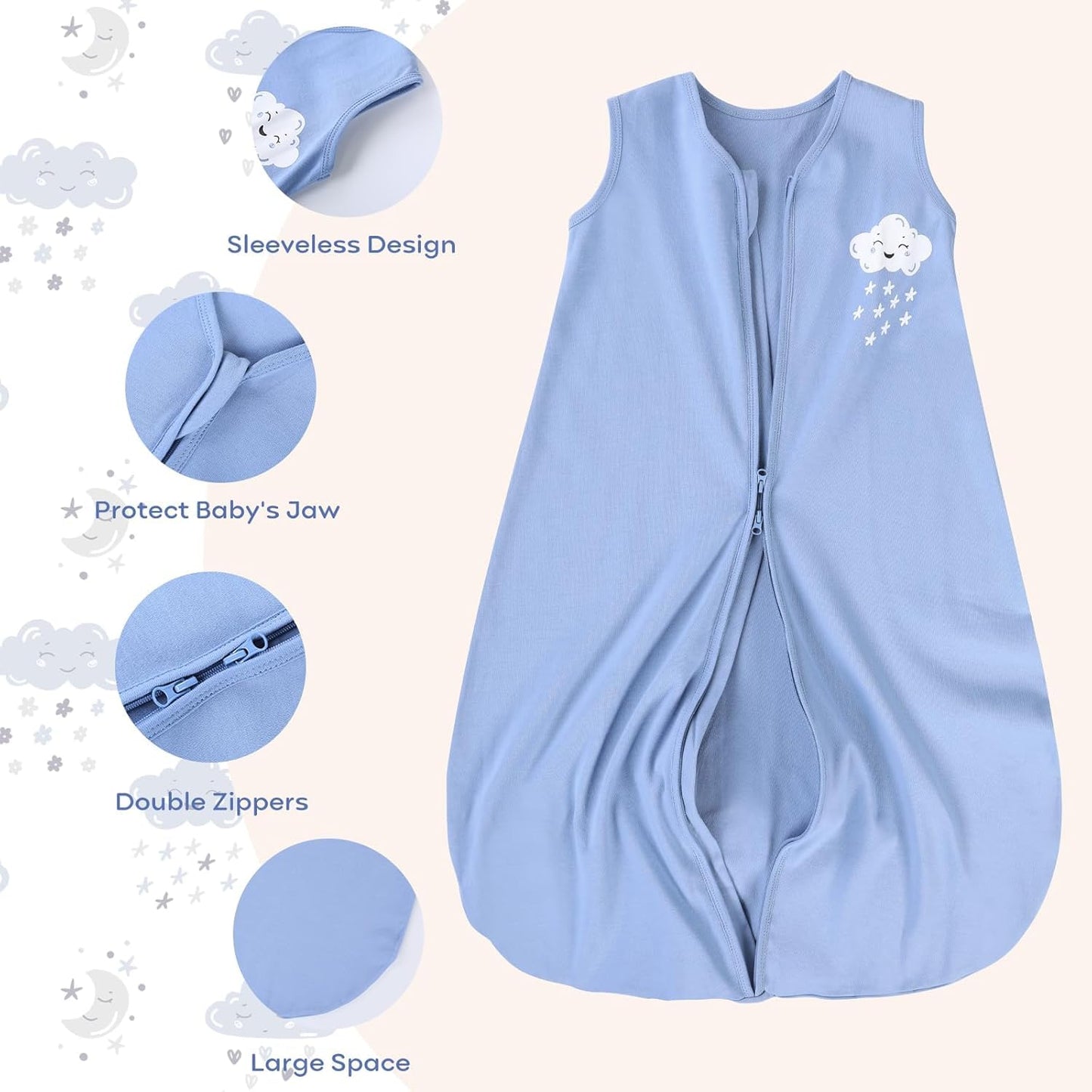 Yoofoss Baby Sleep Sack Baby Wearable Blanket 100% Cotton 2-Way Zipper Toddler Sleeping Sack