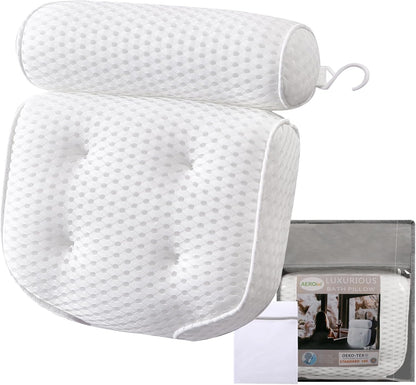 AEROiVi Luxury Bath Pillows for Tub，Bath Pillow Bathtub Pillows for Head and Neck Support Bath Cushion Made from Soft Spacer Mesh Material with Suction Cups,Gray