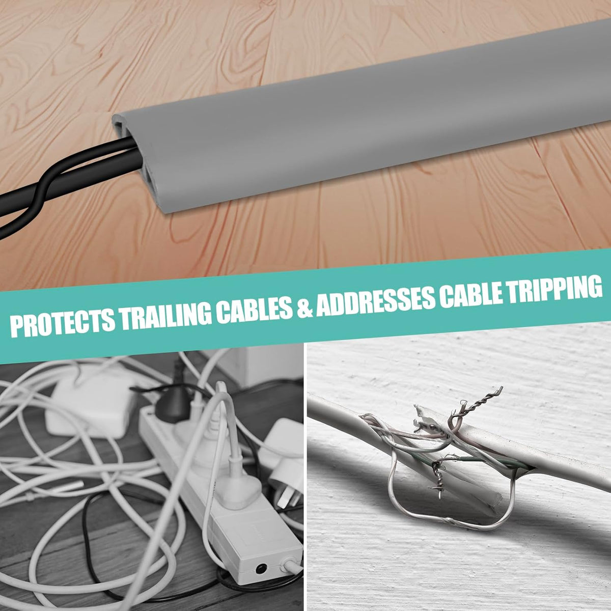 Floor Cord Cover Self Adhesive Cord Hider,10FT Cable Management, Extension Strip Protector for Wires, Prevent Cable Trips for Offices, Gyms, Exhibitions Cavity 0.39"(W) x 0.27"(H) BrownWood
