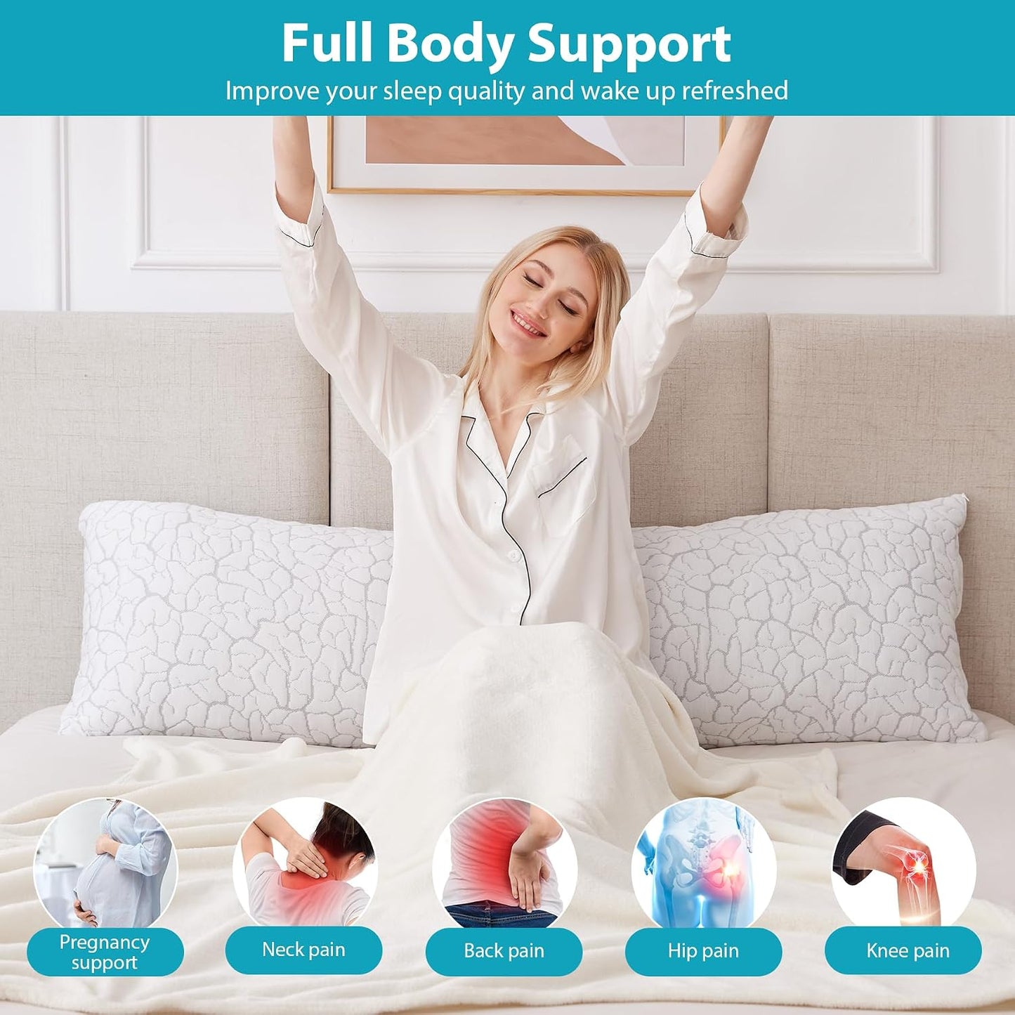 Cooling Pillows for Sleeping 2 Pack, Adjustable Shredded Memory Foam Pillows Queen Size Set of 2, Firm Bed Pillows for Side Back Stomach Hot Sleepers, Cold Pillow with Removable Washable Cover
