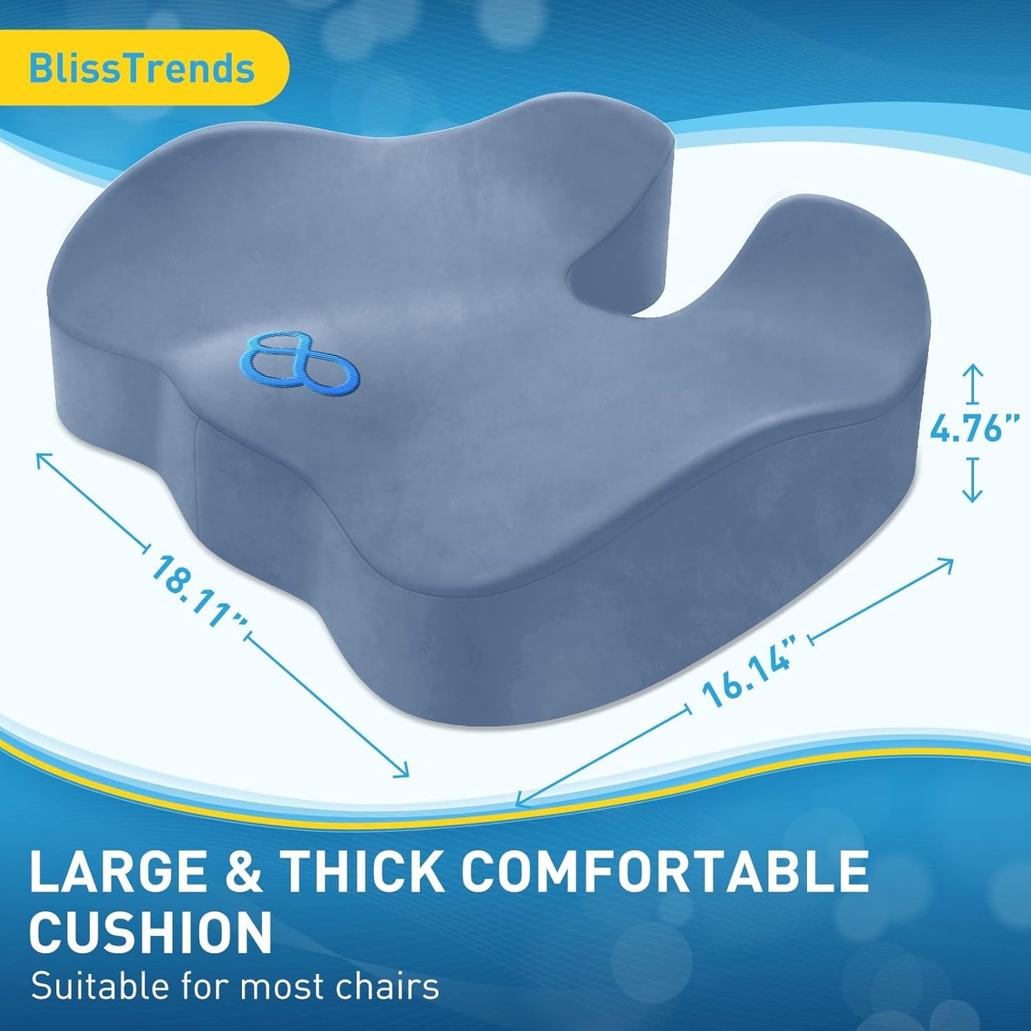 BlissTrends Seat Cushion with Velvet Cover, Thick Memory Foam Cushions for Office Chair, Car Seat, Airplane, Relieving Pressure Tailbone Sciatica Back Pain for Long Sitting, Car Drivers 4.7in Black