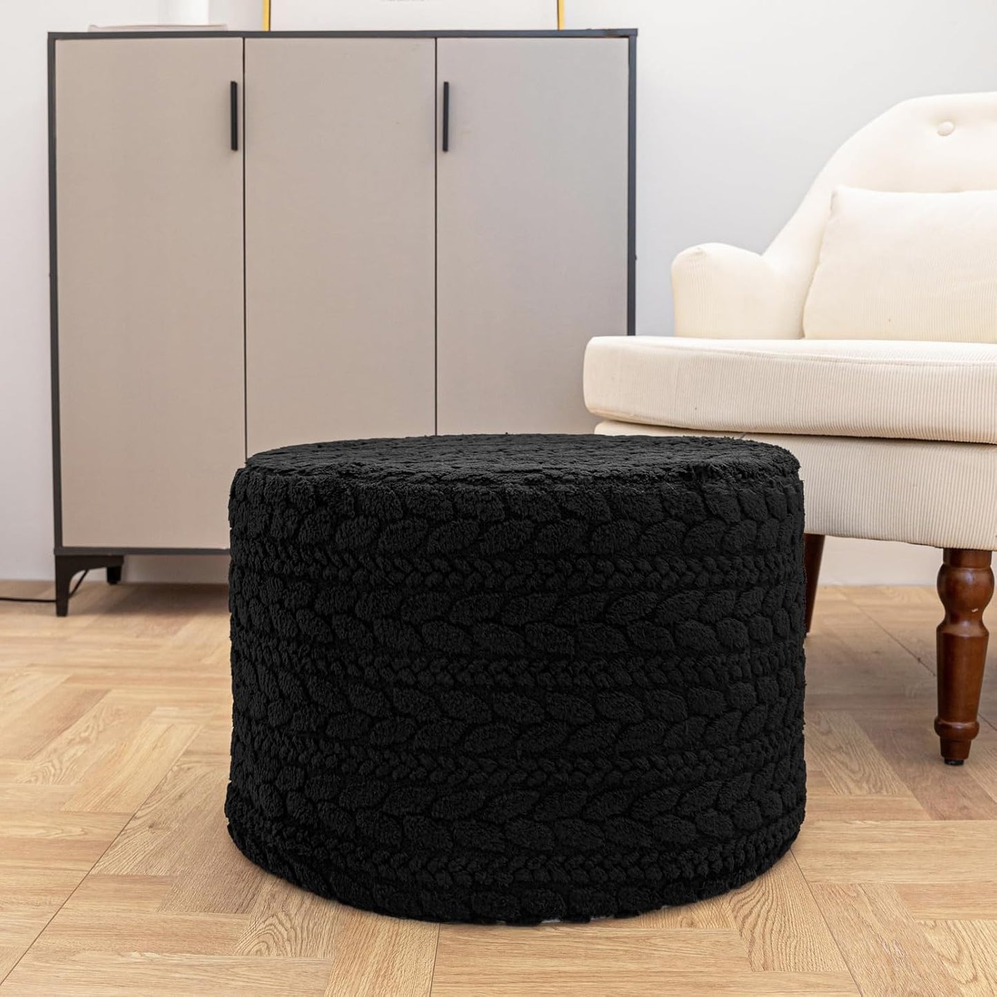 Round Pouf Ottoman Foot Stool 20x14In Ottoman Footrest for Couch Sofa Green