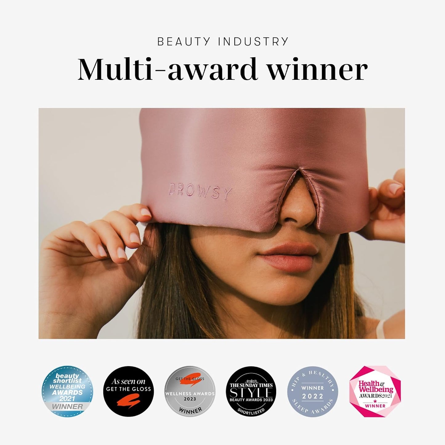 DROWSY Eyelash Protecting Silk Sleep Mask for Natural Lashes & Extensions. Deep Eye Cups, Zero Pressure, Total Blackout, Full Wraparound (Moonlight Shadow)