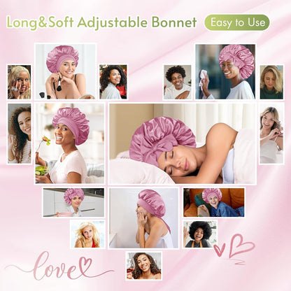 BONNET QUEEN Silk Bonnet for Sleeping for Women Satin Bonnet Night Cap for Curly Hair with Tie Band, Single Layer, Cream Pink