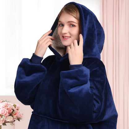 Waitu Wearable Blanket Sweatshirt Gifts for Women and Men, Warm and Cozy Giant Blanket Hoodie, Thick Flannel Blanket with Sleeves and Giant Pocket - Dark Gray