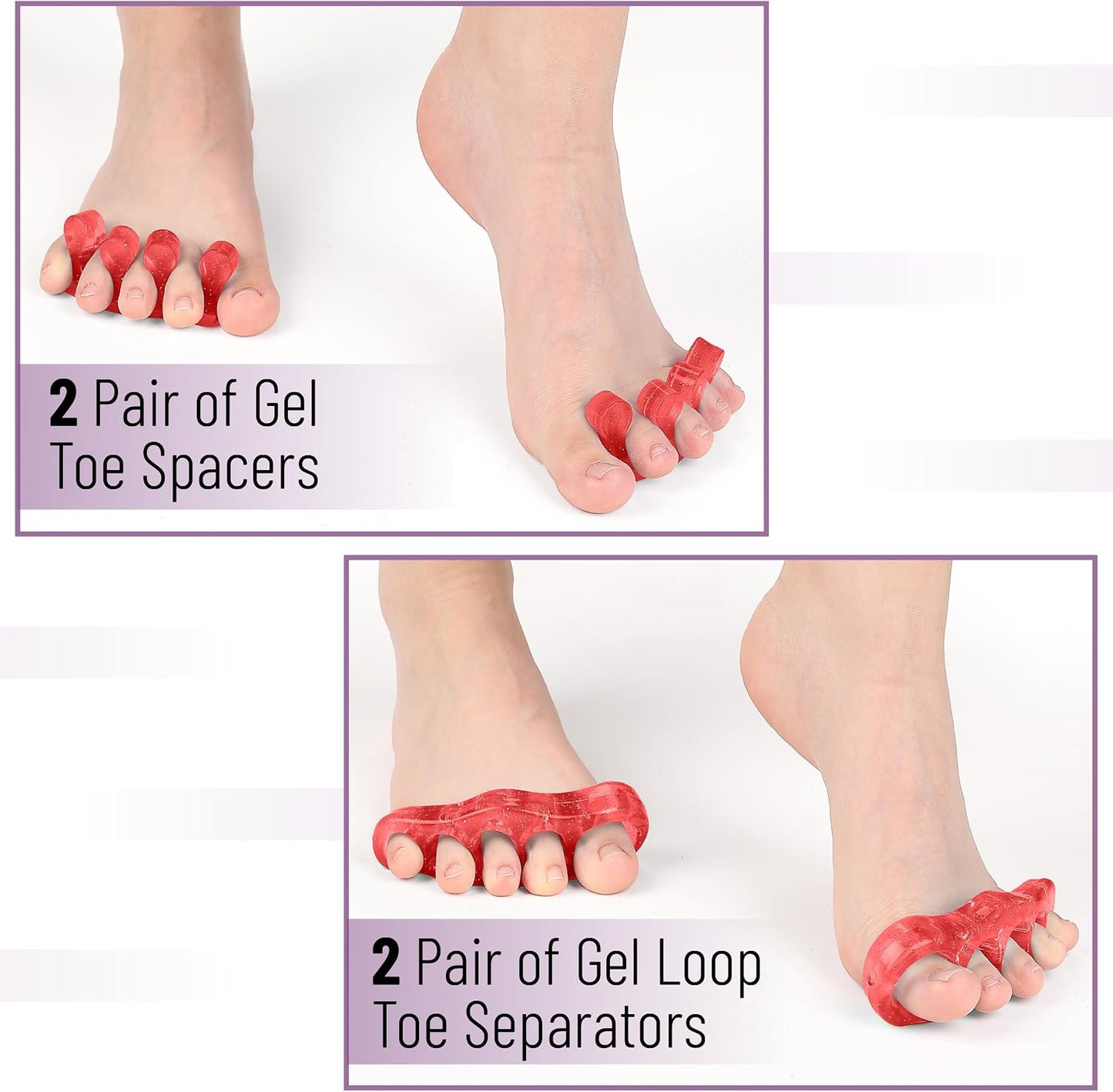 DR. JK- ToePal Gel Toe Separator, 2 Pairs, Toe Spacers, Toe Straightener, Hammer Toe Straightener, Toe Spreader, Toe Stretcher, Toe Corrector for Women and Men, Bunion Corrector