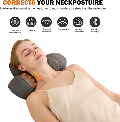 3-in-1 Rechargeable Neck Massager Pillow with Heating Traction | Deep Tissue Pain Relief, Shoulder & Neck Hump Corrector for Men Women, Gifts for Family and Friends