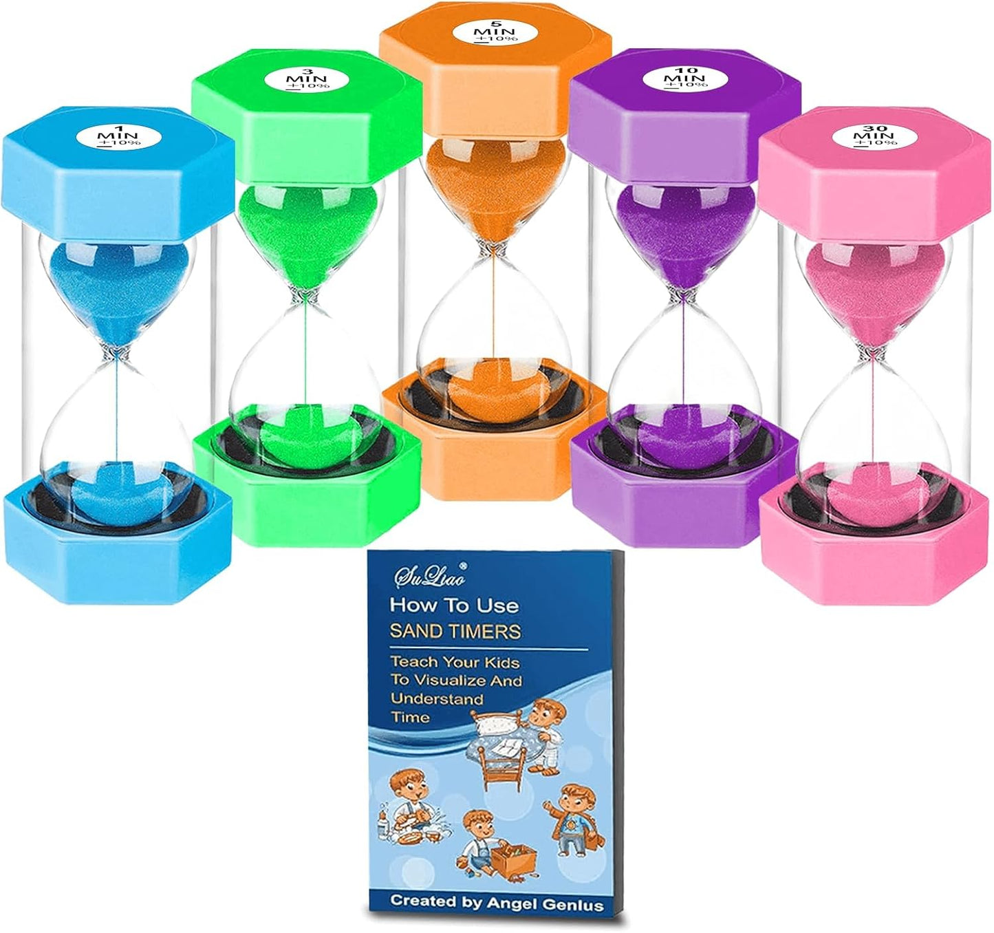 Sand Timers for Kids, 1/2/3/5/10/30 Minutes Acrylic Hourglass Sand Clock, Colorful Plastic Sand Watch Hour Glass Sandglass for Classroom, Games, Kitchen (Pack of 6)