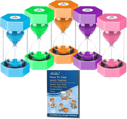 Sand Timers for Kids, 1/2/3/5/10/30 Minutes Acrylic Hourglass Sand Clock, Colorful Plastic Sand Watch Hour Glass Sandglass for Classroom, Games, Kitchen (Pack of 6)