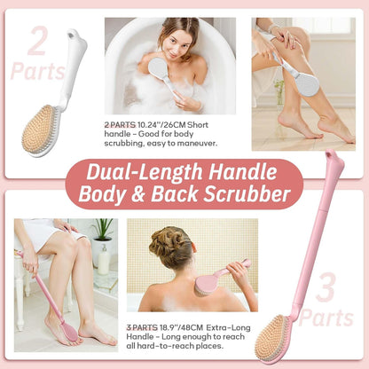 New Foot Brush with Adjustable Long Handle, 3-in-1 Foot Scrubber for Wet or Dry Brushing, 10.2’’- 27.5’’ Foot Scrub Brush for Senior, Pregnant, Disabled, or Injured, Gift-Box Packed(White)