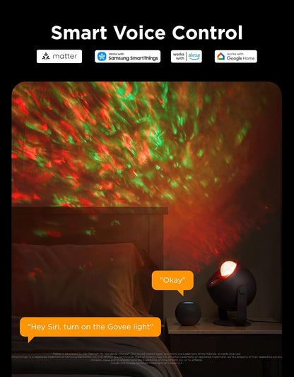 Govee Star Light Projector with 3 Aurora Flowing Effects, Works with Matter, Alexa and Google Assistant, 52 Scene Modes, 18 White Noise Options, LED Night Light Projector for Bedroom, Without Plug