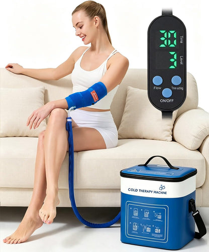 Cold Therapy Machine for Elbow, Ice Machine for Tennis Elbow&Post-Surgery Recovery, Cryotherapy Device with Temp Display & 3 Flow Modes, Adjustable Elbow Wrap for Arthritis, Bursitis, Swelling Relief