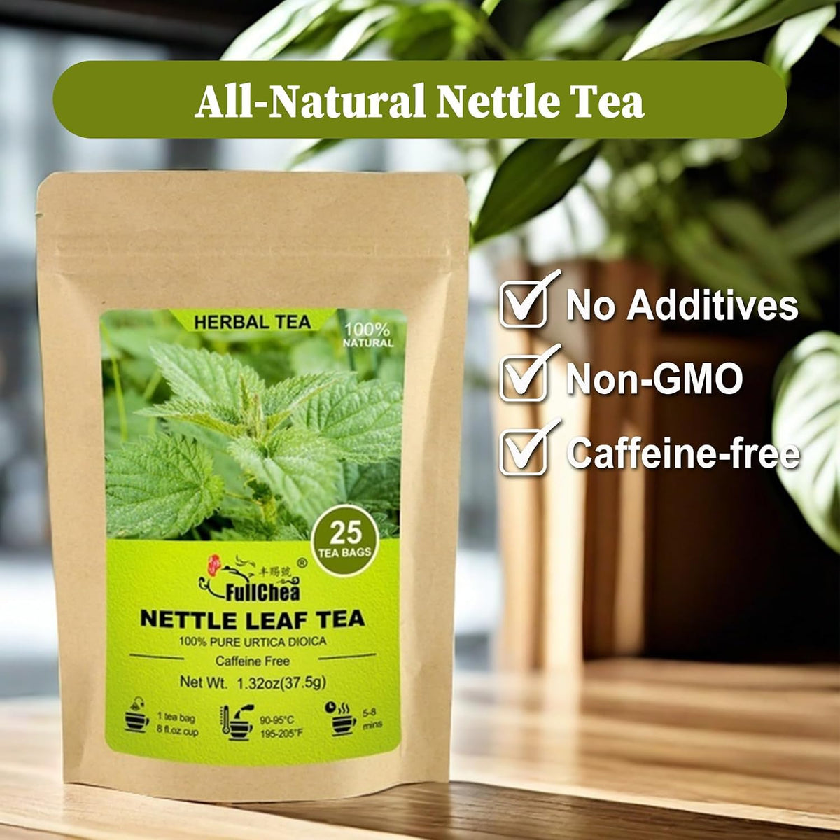 FullChea - Nettle Leaf Tea Bags, 25 Count, Stinging Nettle Tea
