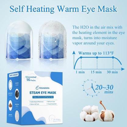 16Packs Steam Eye Mask, Heated Eye Mask for Sleeping, Warm Compress for Eyes, Self Heating Disposal Steam Mask for Home Sleep, Office, Spa, Travel Essentials Mothers Day Gifts (Unscented)