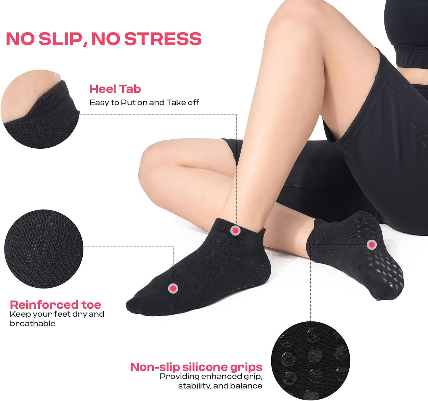COOLMATE Pilates Socks with Grips for Women, Yoga Socks, Crew Non Slip Women for Barre, Pilates Gifts for Women - Colors B