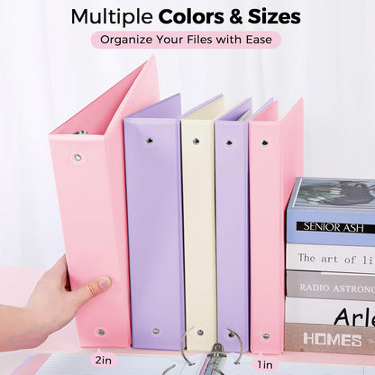 SKYDUE 1 Inch 3 Ring Binder with 8 Tab Dividers & 24 Labels, Pastel Binder Organizer for Letter Size Paper, Aesthetic School Binder for Notes, Documents, Office & Home Organization, Purple