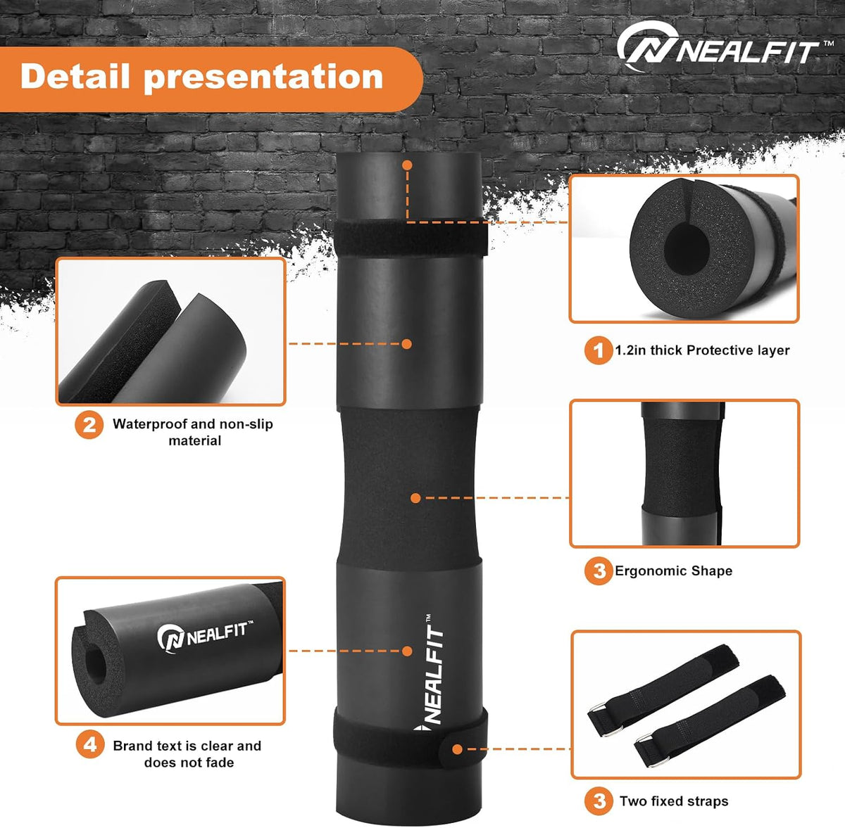 NEALFIT Barbell Pad Squat Pad for Squats—Squat Bar Pad—Great for Weightlifting,Lunges and Hip Thrusts—Foam Sponge Pad—Fit Standard and Olympic Bars Perfectly