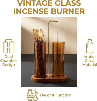 Green Glass Incense Holder, Colorful Incense Sticks Burner Holder with Storage,Hang Upside Down Incense Holder for Sticks with Glass Ash Catcher for Meditation Yoga Spa Room Decor (Green)