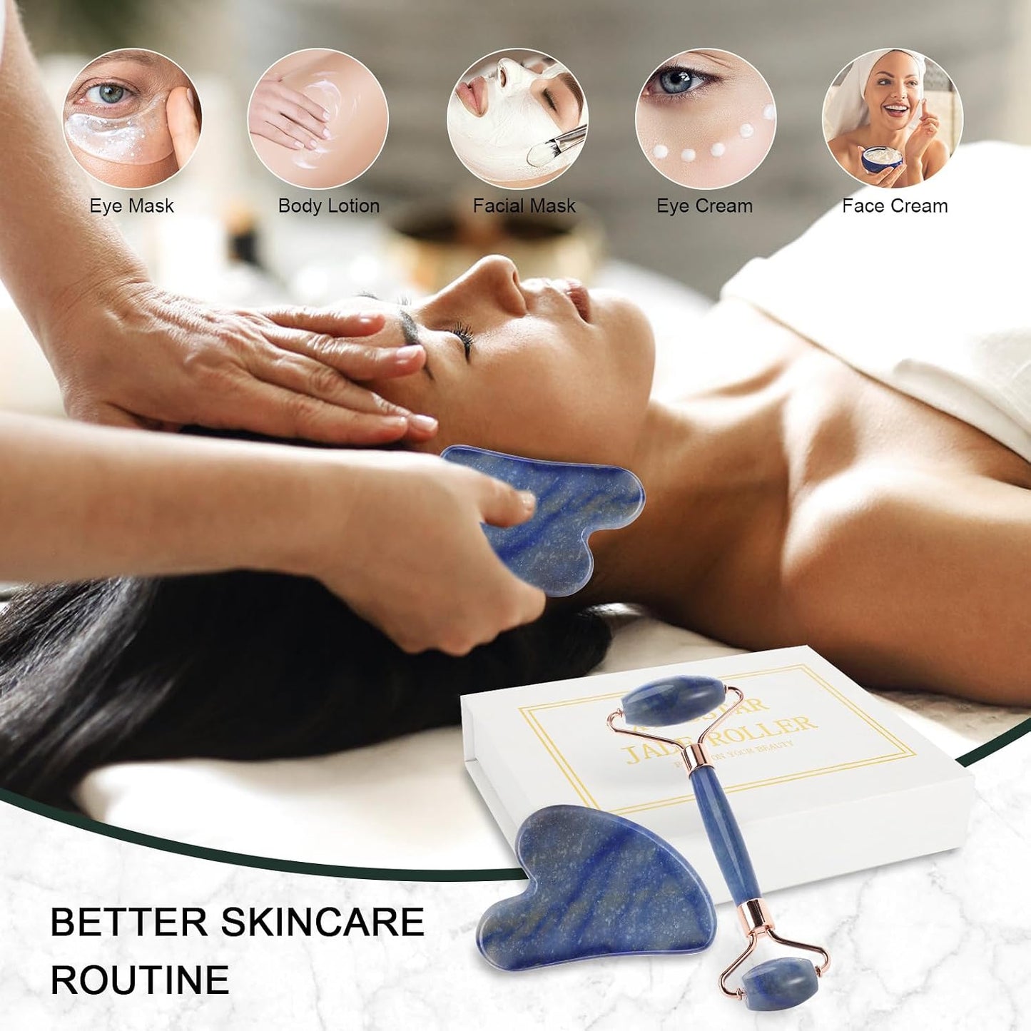 Jade Roller for Face, Facial Roller Massager Skin Care Tool, Gua Sha Facial Tools for Face, Neck, Eyes, Reduce Puffiness of The Skin - White
